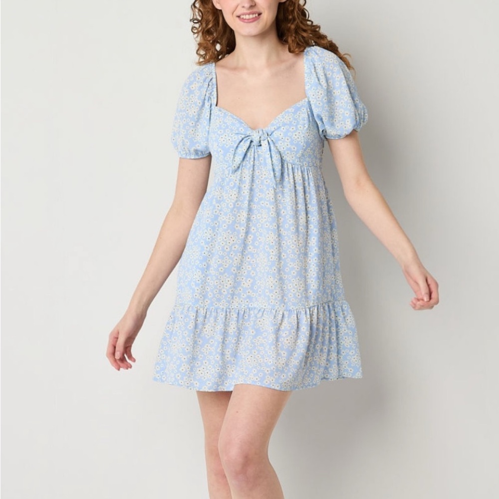 Blue Floral Puff Sleeve Dress